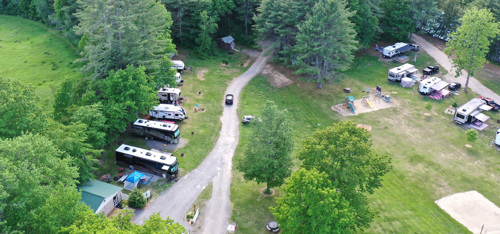 Overhead view campsites and playground